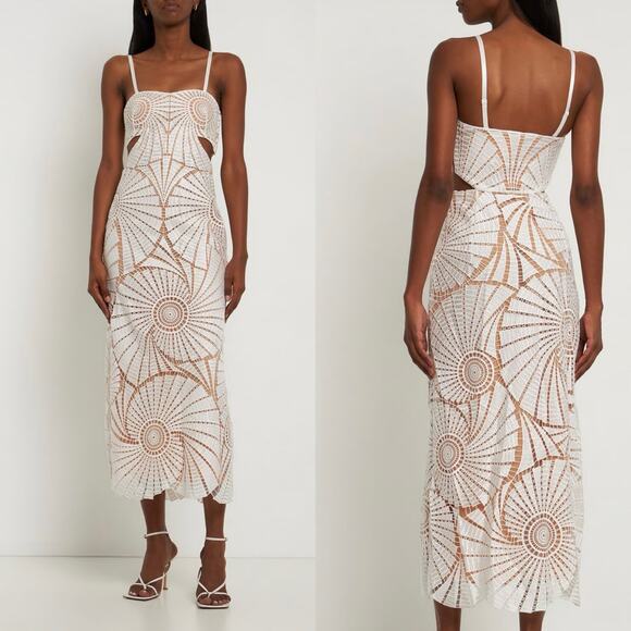 Jonathan Simkhai Jamie Dress White Fossil Guipure Lace Wedding Party LWD Size 12 - Picture 16 of 16